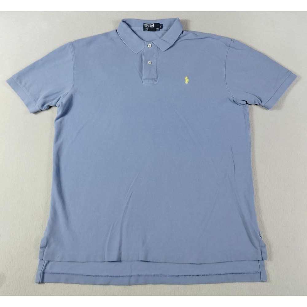 Vintage Polo By Ralph Lauren Polo Shirt Mens Large Blue Solid Pique Pony Preppy